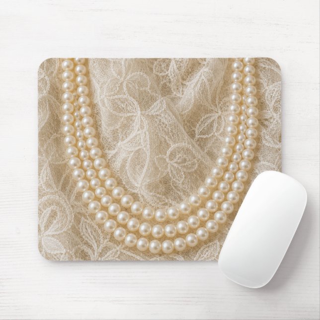 String of Pearls on Ivory Lace Mouse Pad (With Mouse)