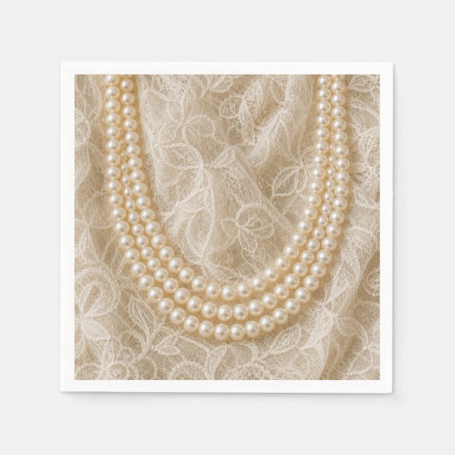 String of Pearls on Ivory Lace Napkin (Front)