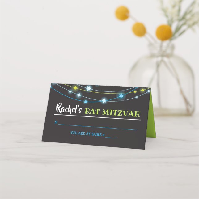 STRING OF STARS Bat Mitzvah Seating Escort Card (Front)