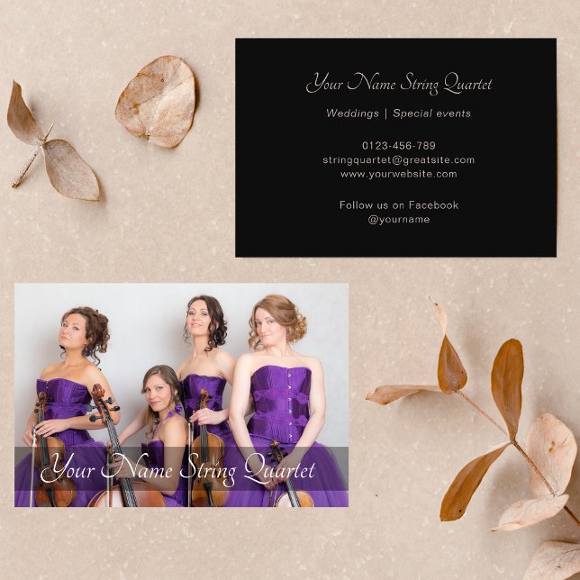 String Quartet Photo Template Musician Black Business Card (Creator Uploaded)