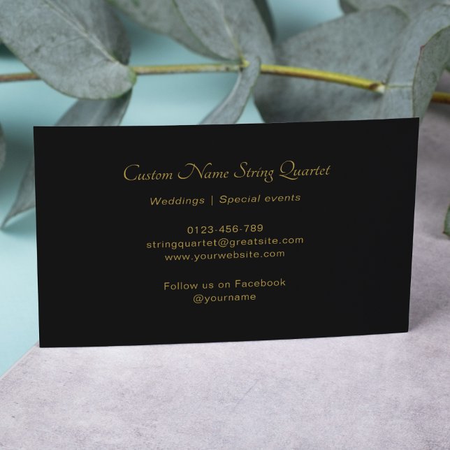 String Quartet Professional Musician Black Gold Business Card (Creator Uploaded)