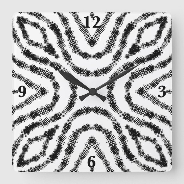 Stringed Black Spotted Boxes On White Modern Art Square Wall Clock (Front)