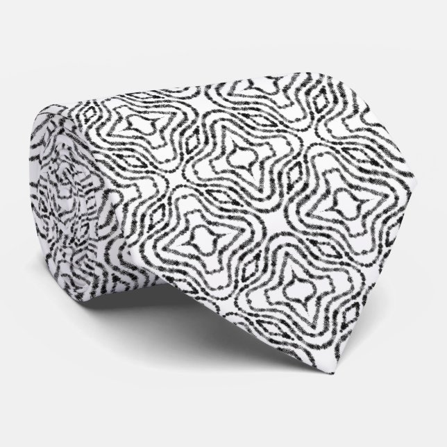 Stringed Black Spotted Boxes On White Modern Art Tie (Rolled)