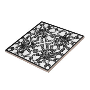 Stringed Grey Moons In Black Boxes Modern Art Ceramic Tile