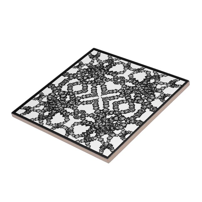 Stringed Grey Moons In Black Boxes Modern Art Ceramic Tile (Side)