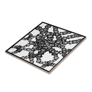 Stringed Grey Moons In Black Boxes Modern Art Ceramic Tile