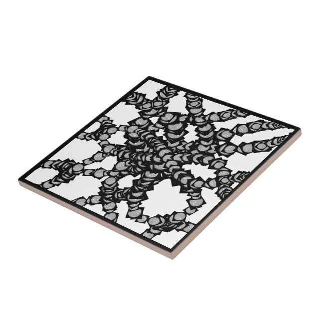 Stringed Grey Moons In Black Boxes Modern Art Ceramic Tile (Side)