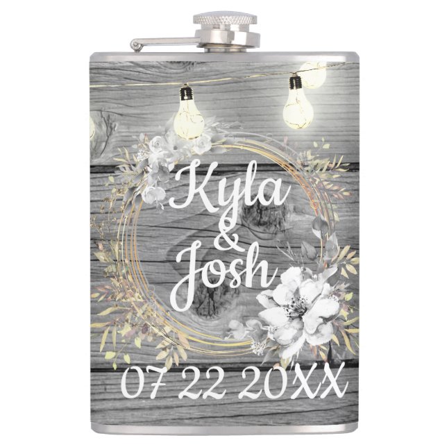Stringed Lights Flloral Wreath Rustic Wedding    Hip Flask (Front)
