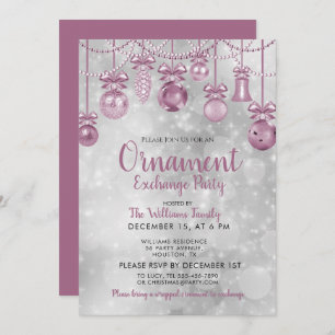 Stringed Ornaments Silver Bokeh Christmas Invitation