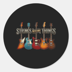 Strings Before Thing Funny Men Vintage Acoustic Classic Round Sticker