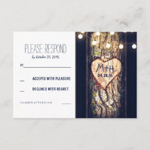 Strings of Lights Carved Heart Wedding RSVP Cards