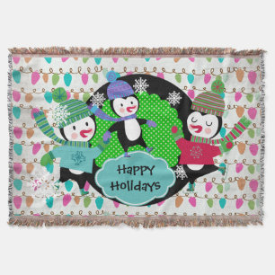 Strings of Lights Skating Penguins Holiday Throw
