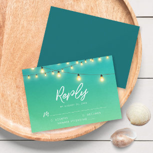 Strings of Lights Watercolor Sea Glass RSVP Card