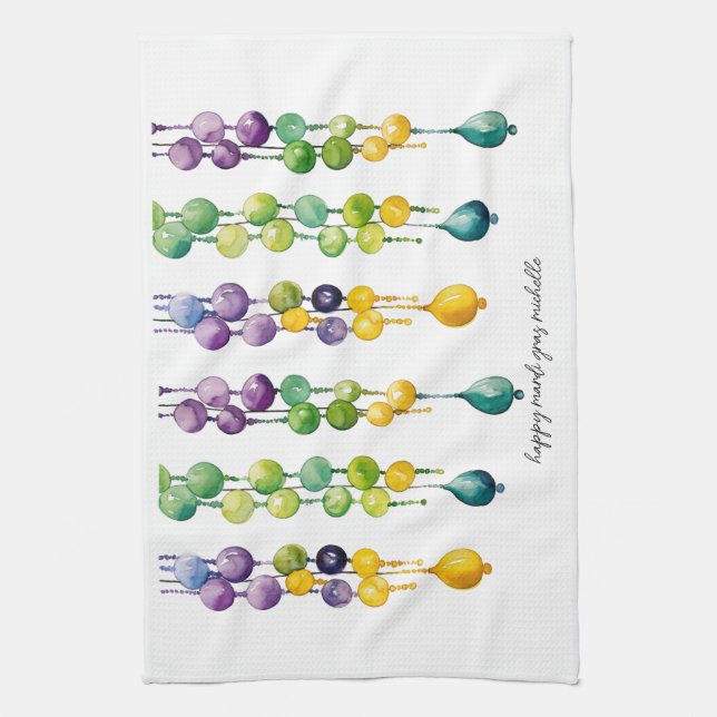 Strings of Mardi Gras Beads in Watercolor Tea Towel (Vertical)