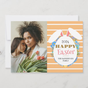 Strip Floral Simple modern Easter family photo Holiday Card