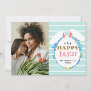 Strip Floral Simple modern Easter family photo Holiday Card