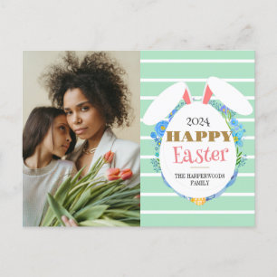 Strip Floral Simple modern Easter family photo Holiday Postcard