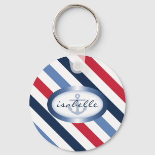 Stripe and Anchor Personalised Nautical Pattern Key Ring