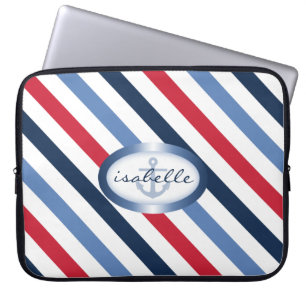 Stripe and Anchor Personalised Nautical Pattern Laptop Sleeve