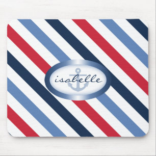 Stripe and Anchor Personalised Nautical Pattern Mouse Pad