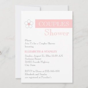 Stripe and flower pink grey wedding couples shower invitation
