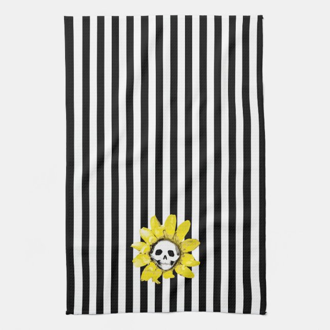 STRIPE ANY COLOR! Skull Sunflower Tea Towel (Vertical)