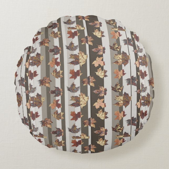 Stripe Autumn Colour Leaves Round Cushion (Front)