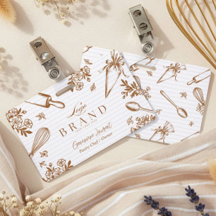 Stripe Baking Utensil Pastry Cake Bakery Shop Logo ID Badge