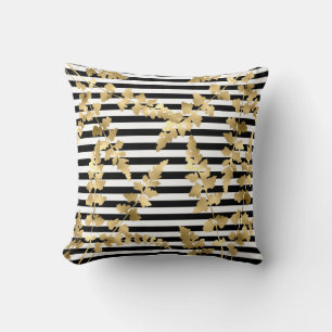Stripe Black Gold leaf double sided hamptons Cushion