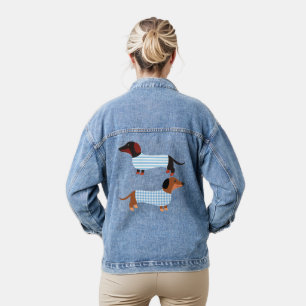 Stripe Blue Cute Dachshund Pet Lovers  Denim Jacket