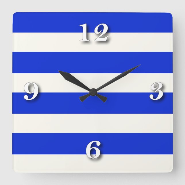 stripe blue white beige.ai square wall clock (Front)