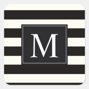 Stripe Bold black and white monogram stripe Square Sticker