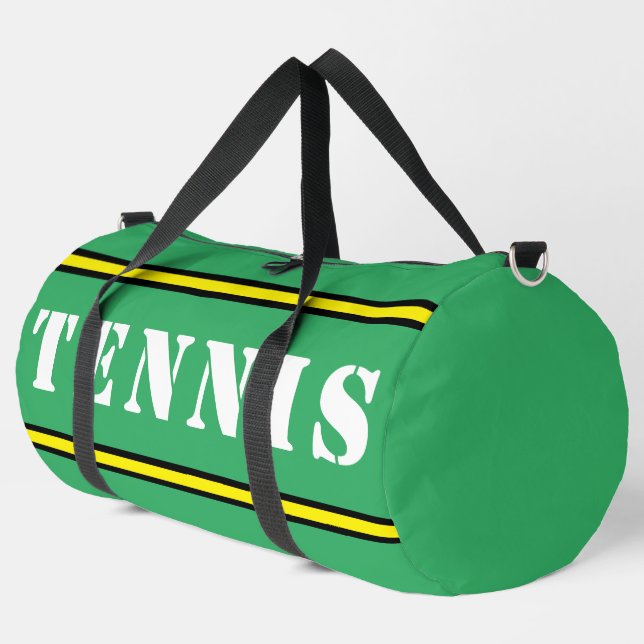 Stripe Bold Tennis Letters Duffle Bag (Left Corner)