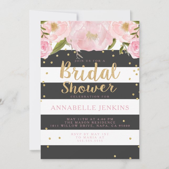 Stripe Bridal Shower Party Invitation (Front)