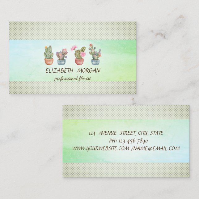  Stripe Cactus Succulent Dots Business Card (Front/Back)