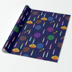 Stripe Candles and fireworks Wrapping Paper