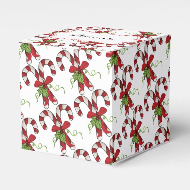 Stripe Candy Canes with Holly and Bow Favour Box (Front Side)