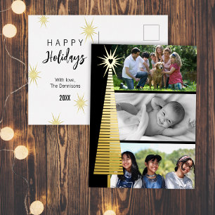 Stripe Christmas Tree Photos Foil Holiday Postcard