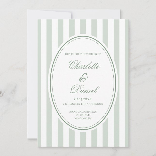 Stripe Custom Mint Wedding Invitation (Front)