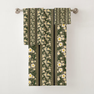 Stripe Dainty Flowers Dusty Fawn Background Bath Towel Set