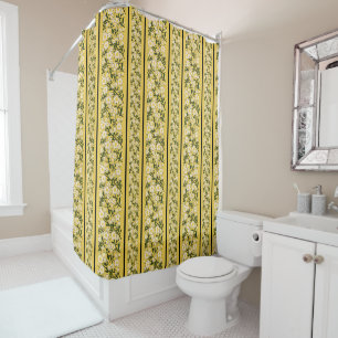 Stripe Dainty Flowers Lemon Yellow Background Shower Curtain