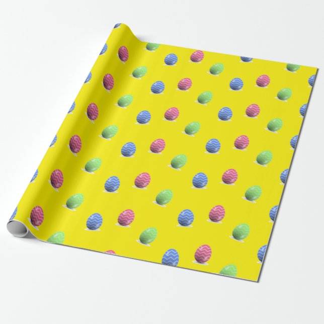 Stripe Easter eggs on yellow Wrapping Paper (Unrolled)