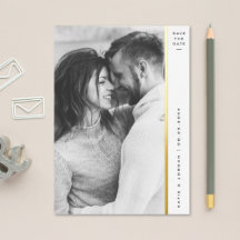 Stripe Gold Foil Photo Save the Date Cards
