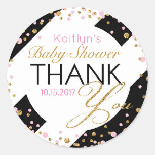Stripe Gold Glitter Pink Sprinkles Thank You Classic Round Sticker