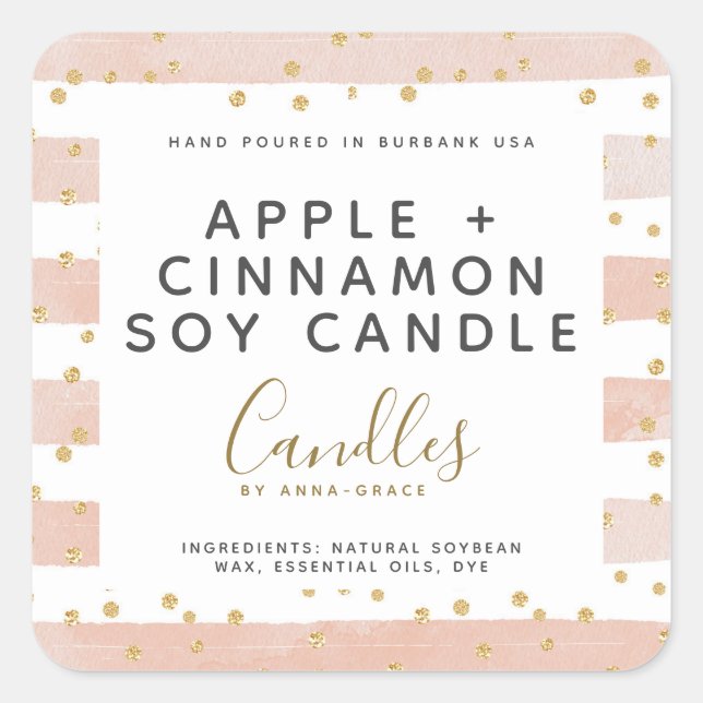 Stripe Gold Glitter Spots Soy Candle Label (Front)