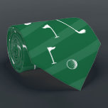 Stripe Golf Pattern Ball Flag Club Golfer Gift   Tie<br><div class="desc">Minimal golf pattern with clubs,  balls,  and flags for golf players. Gift for golf club,  golfer,  golf player,  team,  coach. Monochrome modern trendy black and white golf golfer golf player pattern gift home decor,  towels,  ...  Green striped neck tie with white golf pattern</div>