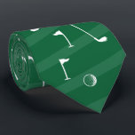 Stripe Golf Pattern Ball Flag Club Golfer Gift   Tie<br><div class="desc">Minimal golf pattern with clubs,  balls,  and flags for golf players. Gift for golf club,  golfer,  golf player,  team,  coach. Monochrome modern trendy black and white golf golfer golf player pattern gift home decor,  towels,  ...  Green striped neck tie with white golf pattern</div>