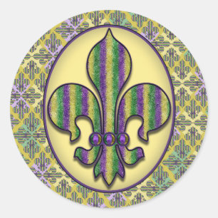 Stripe Mardi Gras Fleur de lis Classic Round Sticker