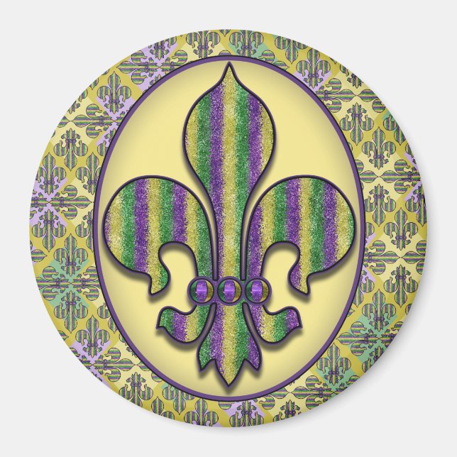 Stripe Mardi Gras Fleur de lis Magnet (Front)
