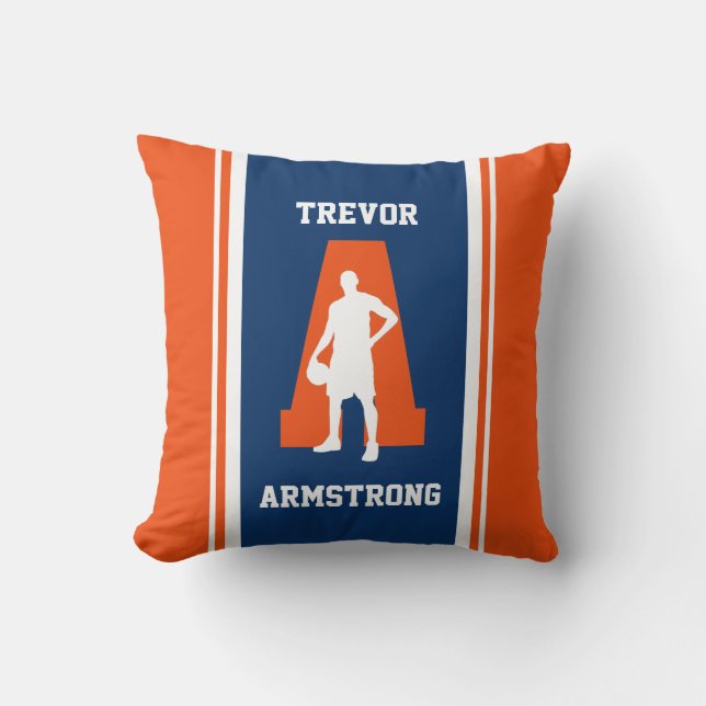 Stripe Navy and Orange Basketball Throw Pillow (Front)